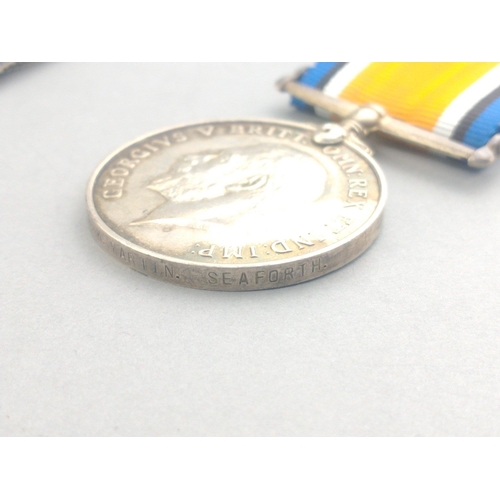 110 - WWI medal pair SEAFORTHS awarded to S-24321 Pte. K. Martin comprising British War Medal and Victory ... 