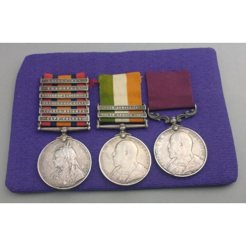 15 - VICTORIA BOER WAR medal trio 1st YORKSHIRE AND LANCASHIRE REGIMENT awarded to 2486 Pte. R. Wilson co... 