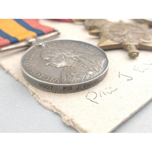 16 - WWI era medal group GORDON HIGHLANDERS awarded to  Pte. J. Ewing comprising Queen's South Africa Boe... 