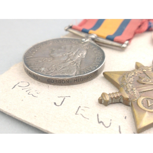 16 - WWI era medal group GORDON HIGHLANDERS awarded to  Pte. J. Ewing comprising Queen's South Africa Boe... 