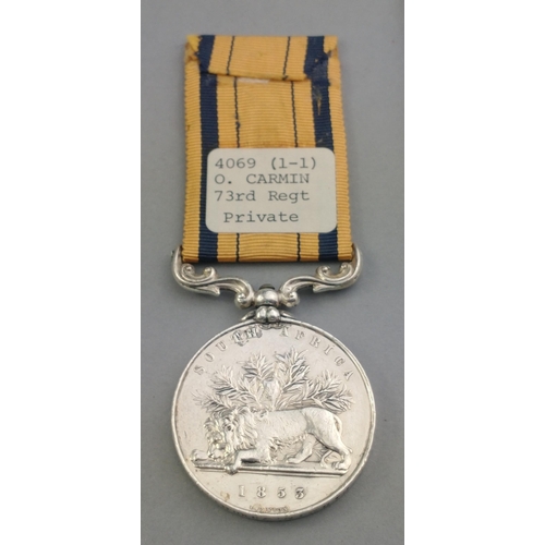 19 - VICTORIA SOUTH AFRICA 1853 war medal 73rd (PERTHSHIRE) REGIMENT, awarded to 4069 O. Carmin, 1853 Sou... 