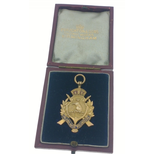 55 - A 375 gold hallmarked medal awarded by Halkirk Rifle Volunteers made by Vaughton of Birmingham, 40mm... 