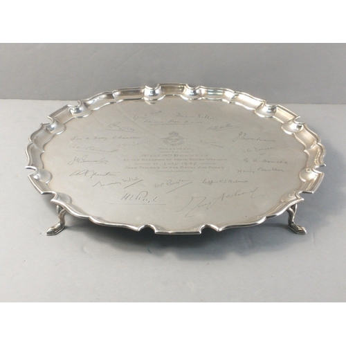 57 - A stunning fully hallmarked sterling silver scallop edged footed tray inscribed with signatures from... 