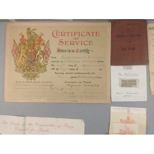 70 - A small collection of military ephemera to include Enlistment Notice to Jas. Foggo, Certificate of S... 