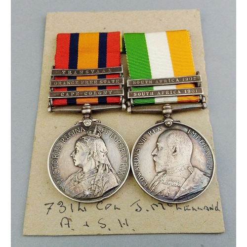 10 - VICTORIA BOER WAR medal pair - ARGYLL AND SUTHERLAND HIGHLANDERS awarded to 7316 Cpl. N. McLelland c... 