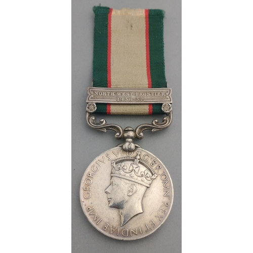 103 - GEORGE VI India Service Medal with North West Frontier 1936-1937 clasp awarded to 9858 Nik Udham Sin... 