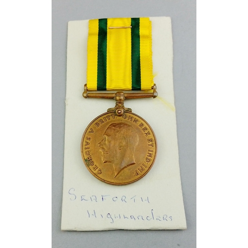 105 - WWI Territorial War Medal awarded to 1524 Pte. G. Thomson SEAFORTH HIGHLANDERS with ribbon#116