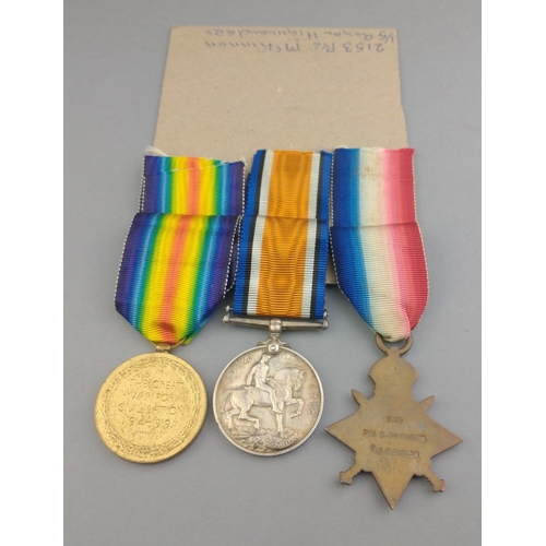 114 - WWI medal trio - 1/5 ROYAL HIGHLANDERS, awarded to 2153 Pte. D. McKinnon comprising 1914 Star, Briti... 