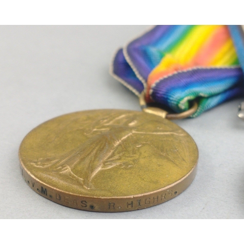 117 - WWI medal pair ROYAL HIGHLANDERS awarded to 267027 Pte. V. N. Deas comprising British War Medal and ... 