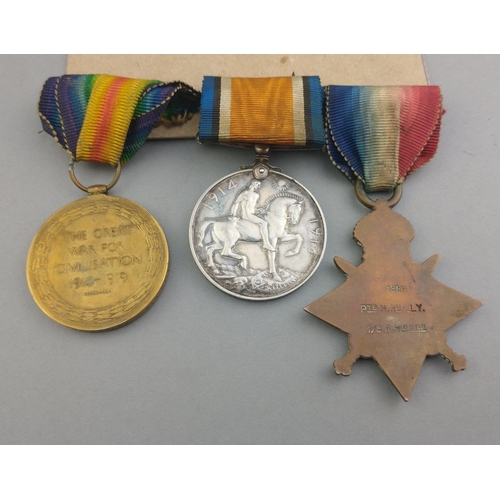 120 - WWI medal trio - 1/5 ROYAL HIGHLANDERS awarded to 1388 Pte. H. Reilly comprising 1914 Star, British ... 