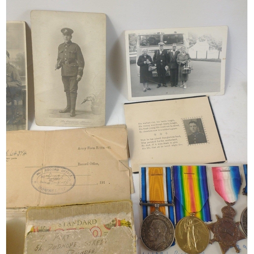 122 - WWI family group QUEEN'S REGIMENT and THE ROYAL HIGHLANDERS awarded to G-64374 Pte. D.M. Pert The Qu... 