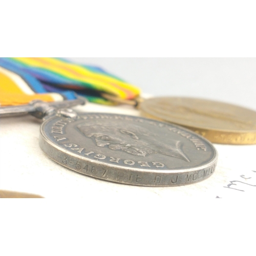 129 - WWI medal trio - CAMERON HIGHLANDERS, awarded to 3-5467 Pte. D. J. McMillan comprising 1914 Star, Br... 