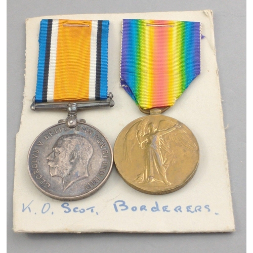 137 - WWI medal pair KING'S OWN SCOTTISH BORDERERS awarded to 40763 Pte. L. Speedie comprising British War... 