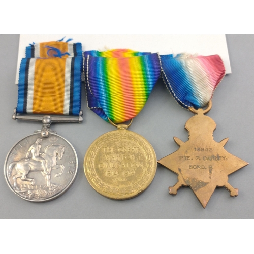 139 - WWI medal trio - BORDER REGIMENT awarded to 13842 Pte. P. Carney comprising 1914-15 Star, British Wa... 