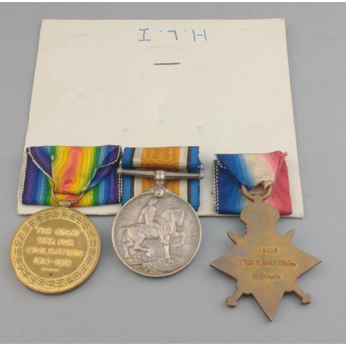 141 - WWI medal trio - HIGHLAND LIGHT INFANTRY, awarded to 18296 Pte. T. Campbell comprising 1914-15 Star,... 