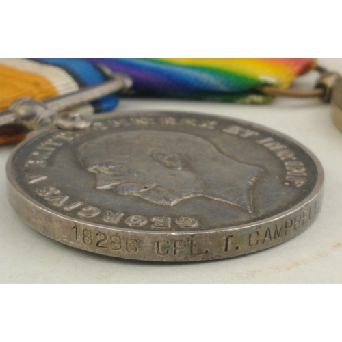 141 - WWI medal trio - HIGHLAND LIGHT INFANTRY, awarded to 18296 Pte. T. Campbell comprising 1914-15 Star,... 