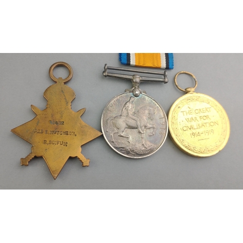 144 - GEORGE V WWI medal trio 1914-15 Star and British War Medal and Victory Medal awarded to16432 Cpl. E.... 