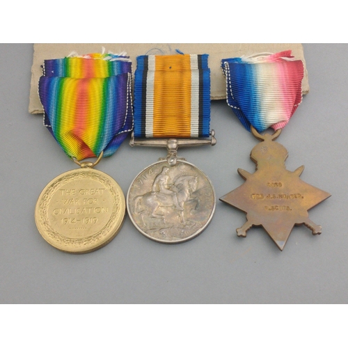 148 - WWI medal trio ROYAL SCOTS awarded to 2058 Pte. J. S. Hunter, comprising 1914-15 Star, British War M... 