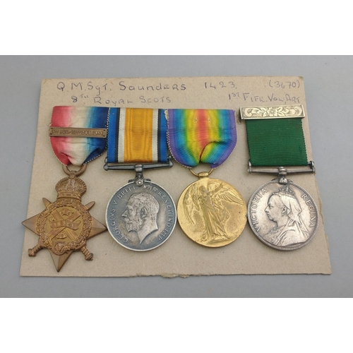 149 - WWI medal group 8th ROYAL SCOTS and 1st FIFE VOLUNTEER ARTILLERY interest awarded to 1423 Q.M. Sgt. ... 