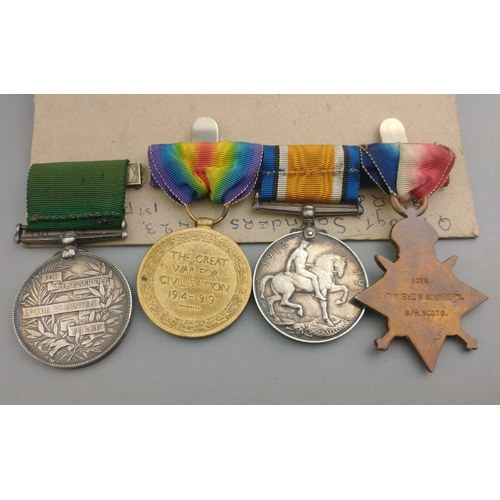 149 - WWI medal group 8th ROYAL SCOTS and 1st FIFE VOLUNTEER ARTILLERY interest awarded to 1423 Q.M. Sgt. ... 