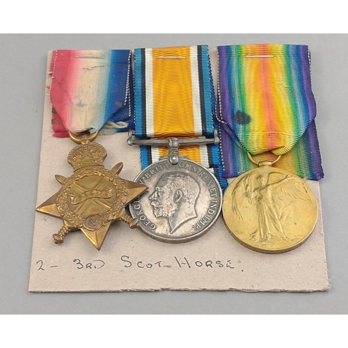 156 - WWI medal trio 3rd SCOTTISH HORSE awarded to 4275 Pte. R. Marnoch comprising 1914-15 Star, British W... 