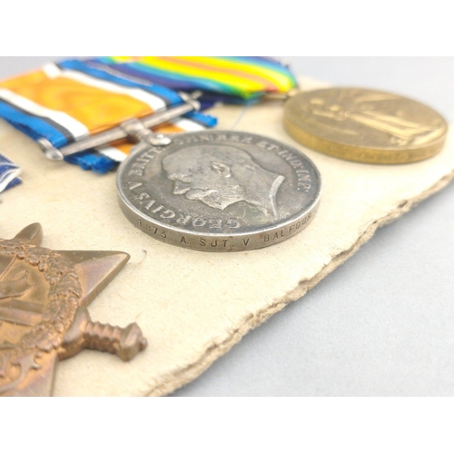 165 - WWI medal trio 14/LONDON REGIMENT awarded to 1873 Pte. V. Balfour, comprising 1914-15 Mons Star, Bri... 