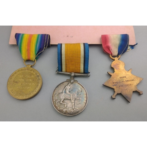 171 - WWI medal trio RIFLE BRIGADE awarded to 2608 Pte. L. P. Traine, comprising 1914-15 Star, British War... 