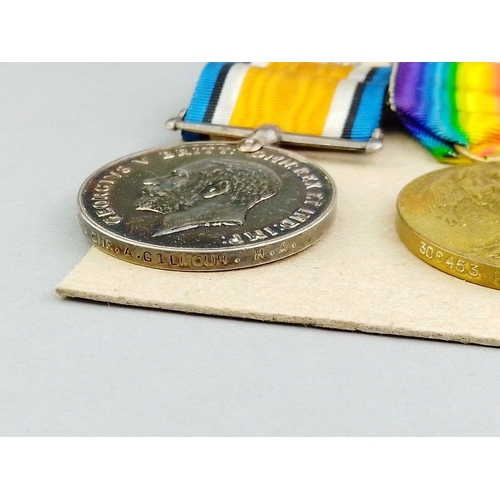 179 - WWI medal pair - ROYAL ARTILLERY awarded to 306453 Gnr. A. Gilmour comprising British War Medal and ... 