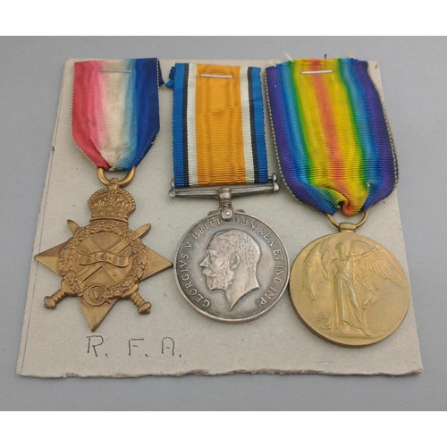 181 - WWI medal trio ROYAL FIELD ARTILLERY awarded to 89924 Sth. W. Brodie, comprising 1914-15 Star, Briti... 