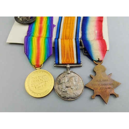 187 - WWI medal group - ROYAL MARINE LIGHT INFANTRY awarded to PLY 7193 Pte. W. Carnegie comprising 1914 S... 