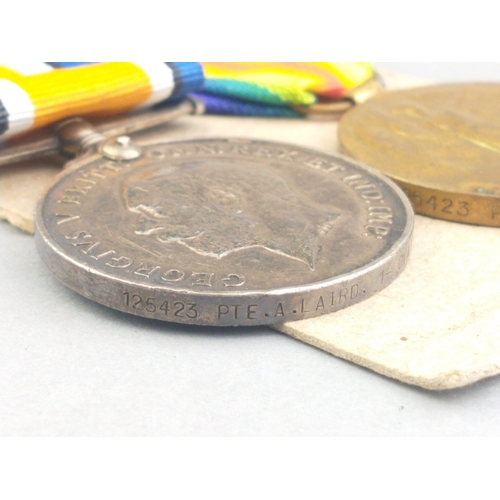 188 - WWI medal pair - 1- LOVAT'S SCOUTS  awarded to 125423 Pte. A. Laird comprising British War Medal, an... 