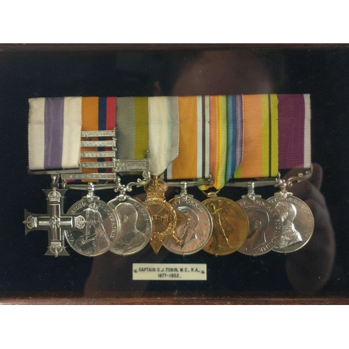 18B - CAPTAIN C J TOBIN Military Cross, Boer War, WWI Trio and India medals along with LGSC and sons cased... 