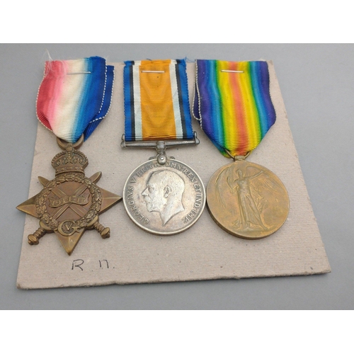 197 - WWI medal trio ROYAL NAVY awarded to 221462 F. A. Spinks Yeoman of Signals RN comprising 1914-15 Sta... 