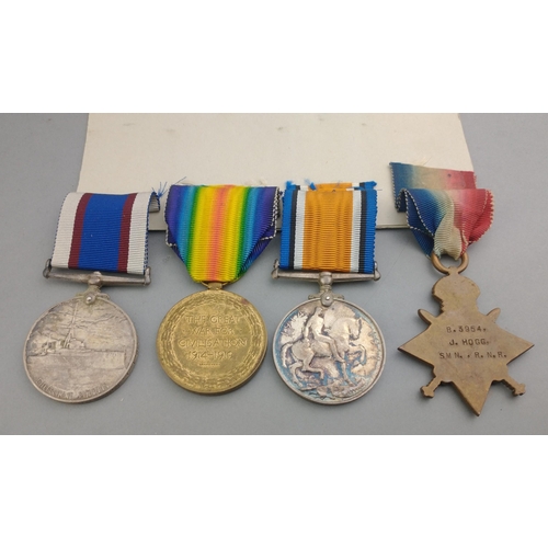 198 - WWI medal group RNR awarded to B. 3954 J. Hogg Smn. RNR comprising 1914-15 Star, British War Medal, ... 