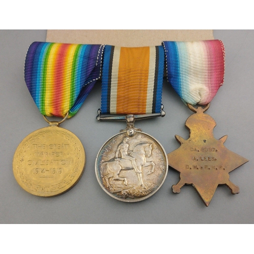 199 - WWI medal group RNR awarded to DA6097 A. Lees Dh. RNR comprising 1914-15 Star, British War Medal and... 