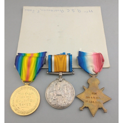 204 - WWI medal trio - 17th ASC AUSTRALIAN INFANTRY FORCE, awarded to 6524 Dvr. R. R. Keir comprising 1914... 