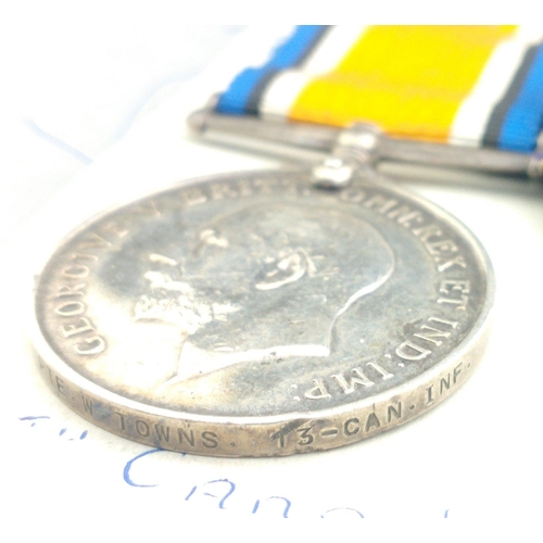 207 - WWI medals to 13- CANADIAN INFANTRY mis-matched pair comprising British War Medal to 24051 Pte W. To... 