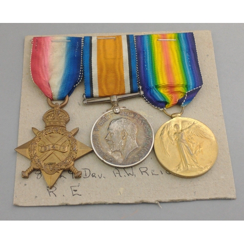 219 - WWI medal trio ROYAL ENGINEERS awarded to 80126 Dvr. A. N. Reid comprising 1914-15 Star, British War... 