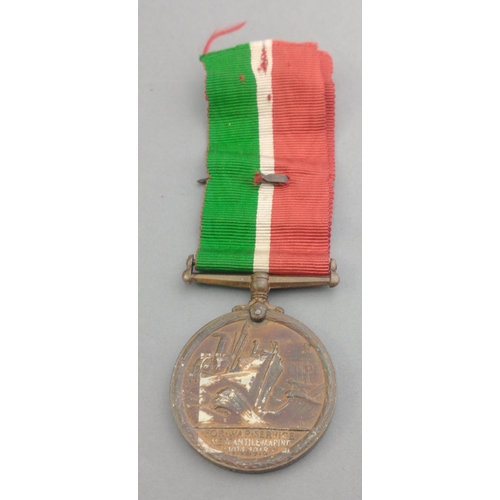 224 - WWI medal Marine Mercantile Medal awarded to John T. Jack on ribbon with MID oak leaf clasp#235