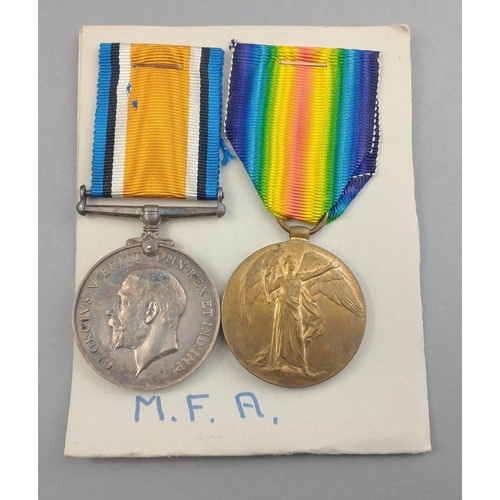 226 - WWI medal pair - MERCHANT FLEET AUXILIARY awarded to J. Sherlock comprising British War Medal and Vi... 