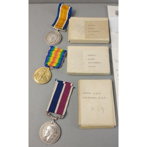 231 - A very scare  WWI RAF MERITORIOUS SERVICE MEDAL casualty group with Death Plaque to L.C.M. J W Walke... 