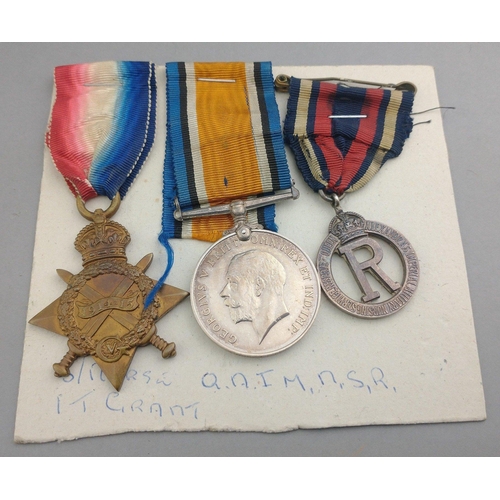 254 - WWI medal group Q.A.I.M.N.S.R. awarded to S/Nurse I.T. Grant, comprising 1914-15 Star, British War M... 