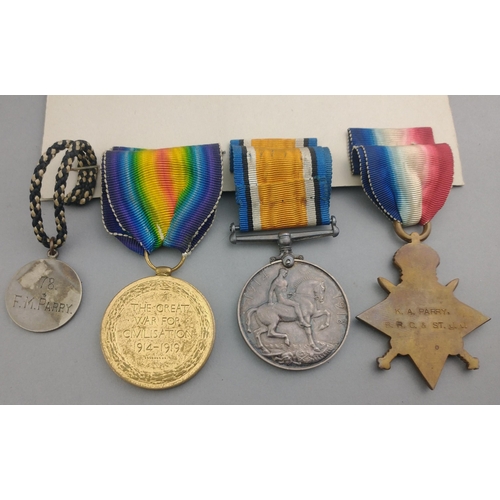 255 - WWI medal trio BRITISH RED CROSS & ST. JOHN'S AMBULANCE awarded to K. A. Parry, comprising 1914-... 