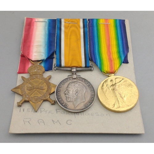 258 - WWI medal trio RAMC awarded to 1184 Pte. A. Farquharson comprising 1914-15 Star, British War Medal a... 