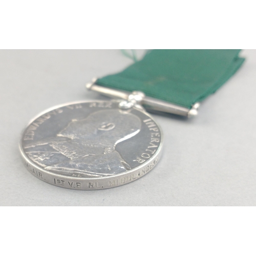 280 - EDWARD VII era LONG SERVICE VOLUNTEER medal awarded to 6136 Cpl. J. Lungair 1st V.B. R. L. Highlande... 