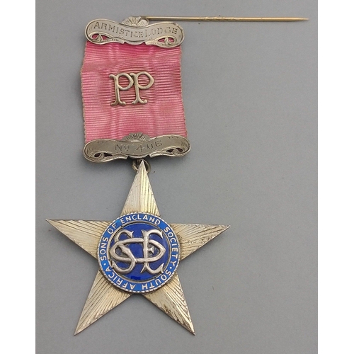 302 - MASONIC silver hallmarked medal Armistice Lodge No. 406 South Africa Sons of England Society present... 