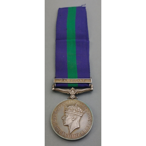 314 - GEORGE VI GSM General Service Medal with Palestine bar awarded to 3052154 Pte. A. Petrie EAST YORKSH... 