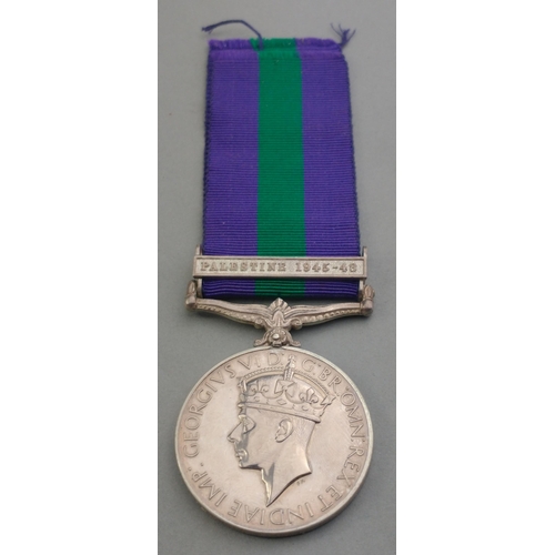 315 - GEORGE VI GSM General Service Medal with Palestine 1945-48  bar awarded to 14168093 Gnr. A. B. Gray ... 