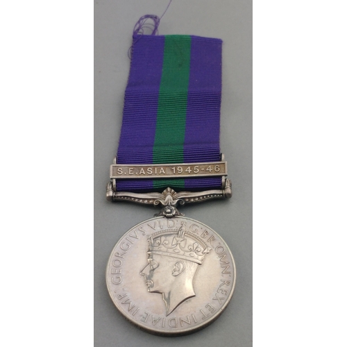 316 - GEORGE VI GSM General Service Medal with SE Asia 1945-46 bar awarded to 333284S N. K. Shabak Singh 2... 