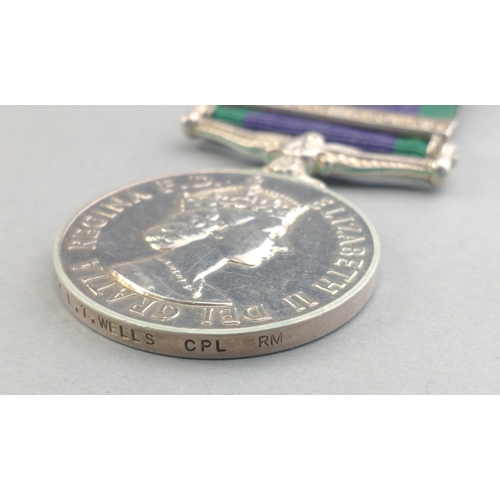 338 - ELIZABETH II GSM General Service Medal with Northern Ireland clasp awarded to RM25454 L. T. Wells RO... 